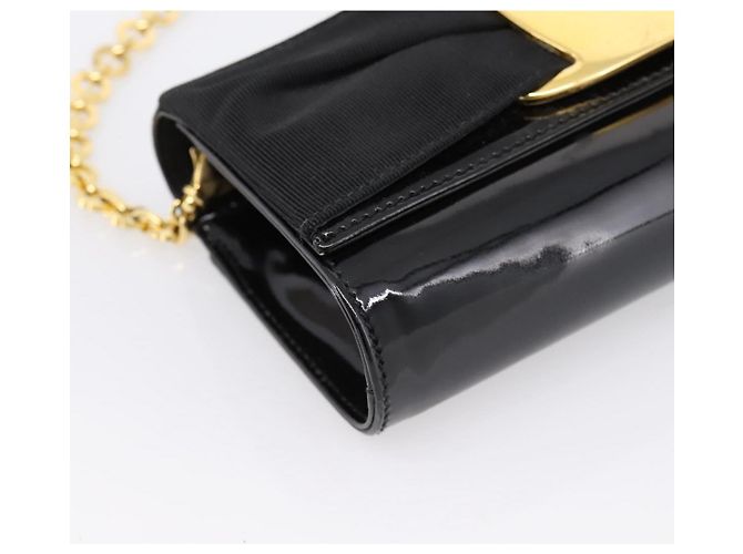 Borsa a tracolla Salvatore Ferragamo Vala Chain Patent Black Gold Tone Auth 199006 Nero - vista 14