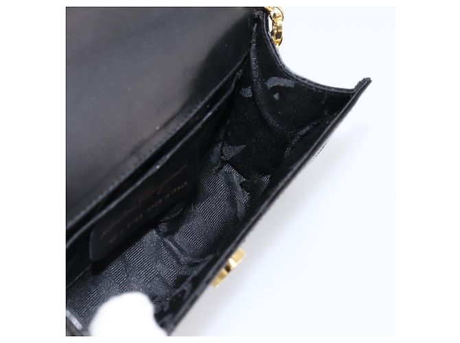 Borsa a tracolla Salvatore Ferragamo Vala Chain Patent Black Gold Tone Auth 199006 Nero - vista 17