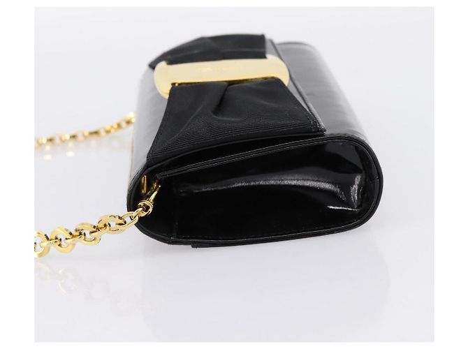 Borsa a tracolla Salvatore Ferragamo Vala Chain Patent Black Gold Tone Auth 199006 Nero - vista 3