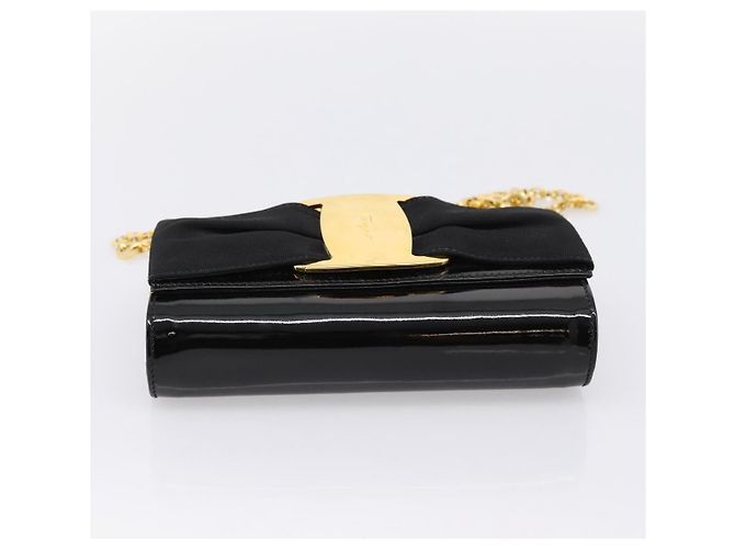Borsa a tracolla Salvatore Ferragamo Vala Chain Patent Black Gold Tone Auth 199006 Nero - vista 5