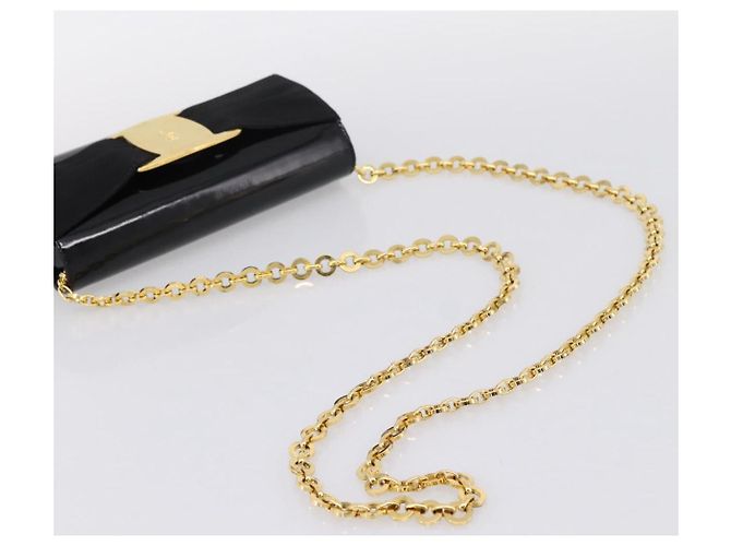 Borsa a tracolla Salvatore Ferragamo Vala Chain Patent Black Gold Tone Auth 199006 Nero - vista 7