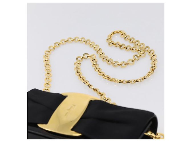 Borsa a tracolla Salvatore Ferragamo Vala Chain Patent Black Gold Tone Auth 199006 Nero - vista 8
