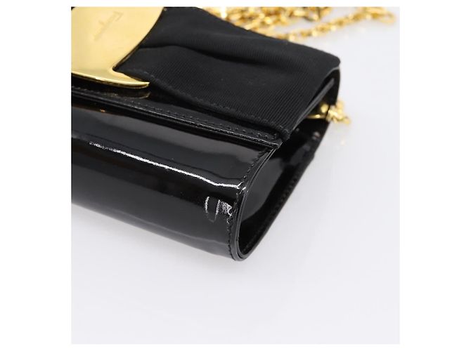 Borsa a tracolla Salvatore Ferragamo Vala Chain Patent Black Gold Tone Auth 199006 Nero - vista 9