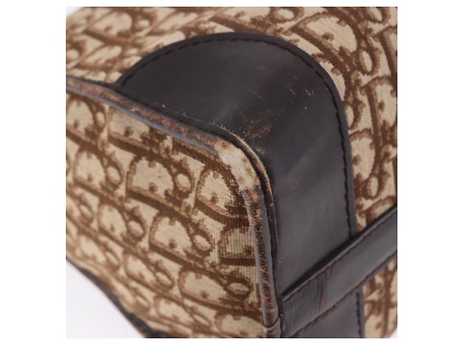 Borsa Boston Christian Dior Trotter Canvas Beige Gold Auth 197709 D'oro - vista 10