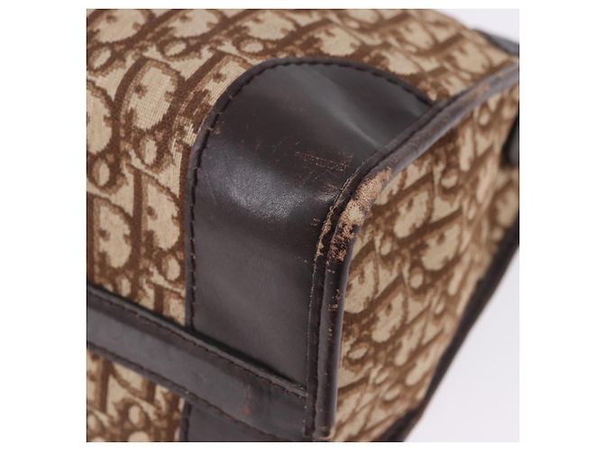 Borsa Boston Christian Dior Trotter Canvas Beige Gold Auth 197709 D'oro - vista 14