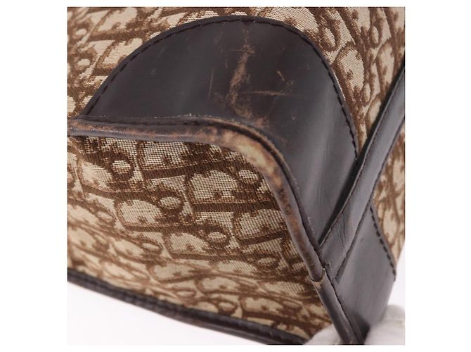 Borsa Boston Christian Dior Trotter Canvas Beige Gold Auth 197709 D'oro - vista 15