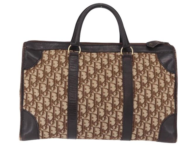 Borsa Boston Christian Dior Trotter Canvas Beige Gold Auth 197709 D'oro - vista 2
