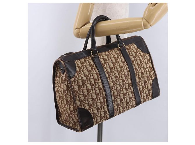 Borsa Boston Christian Dior Trotter Canvas Beige Gold Auth 197709 D'oro - vista 21