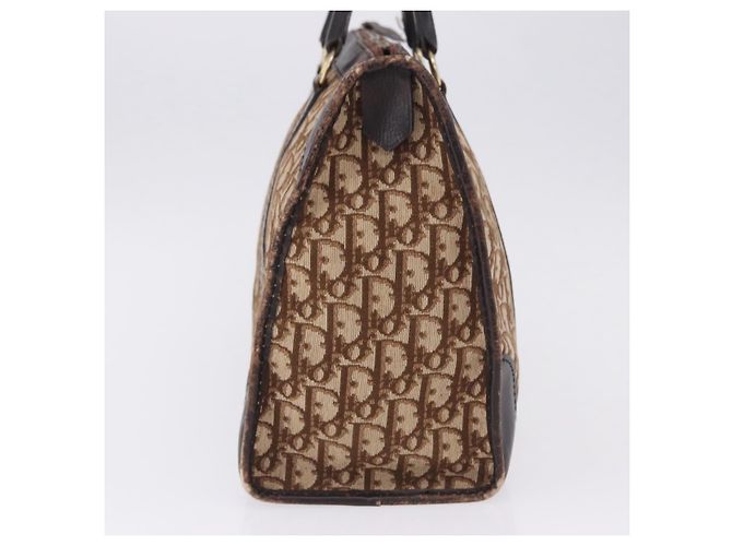 Borsa Boston Christian Dior Trotter Canvas Beige Gold Auth 197709 D'oro - vista 3