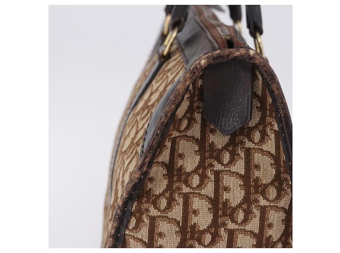 Borsa Boston Christian Dior Trotter Canvas Beige Gold Auth 197709 D'oro - vista 4