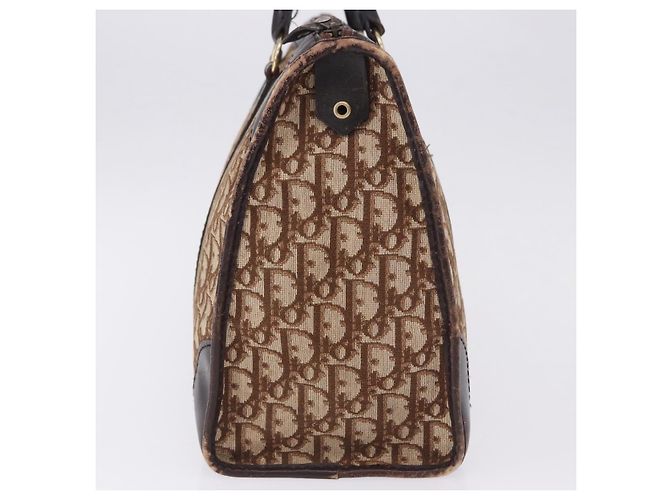 Borsa Boston Christian Dior Trotter Canvas Beige Gold Auth 197709 D'oro - vista 5