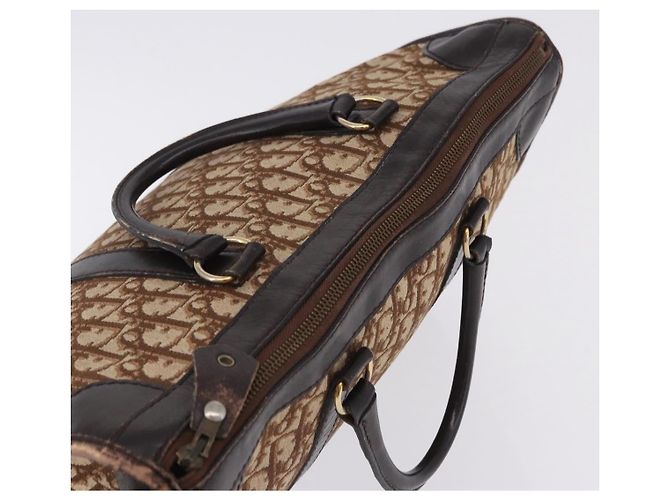 Borsa Boston Christian Dior Trotter Canvas Beige Gold Auth 197709 D'oro - vista 7