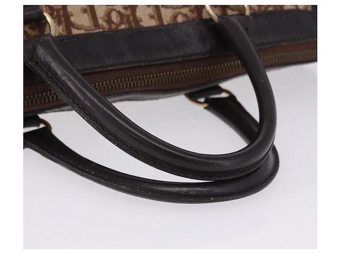 Borsa Boston Christian Dior Trotter Canvas Beige Gold Auth 197709 D'oro - vista 8