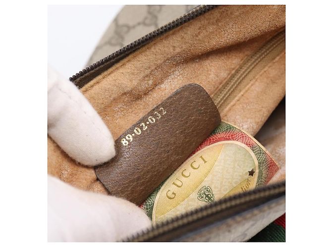 Borsa GUCCI GG Supreme Web Sherry Line PVC Beige Oro 89 02 032 Auth 199582 D'oro - vista 12