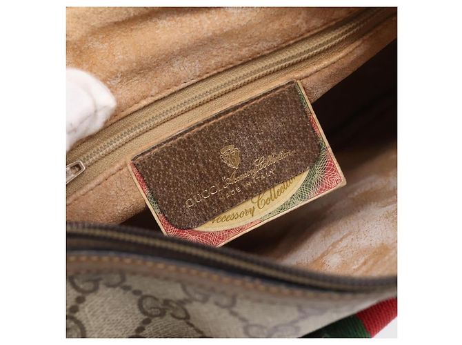 Borsa GUCCI GG Supreme Web Sherry Line PVC Beige Oro 89 02 032 Auth 199582 D'oro - vista 18