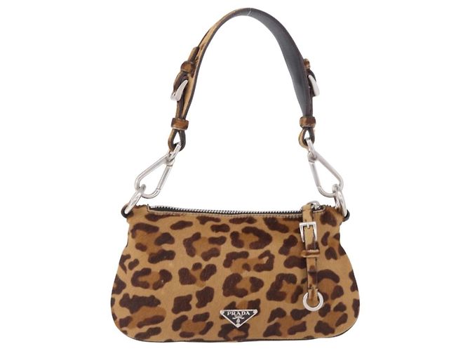 Borsa a tracolla PRADA in pelle Harako Marrone Argento Auth yk20826SAM - vista 13