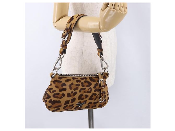 Borsa a tracolla PRADA in pelle Harako Marrone Argento Auth yk20826SAM - vista 26