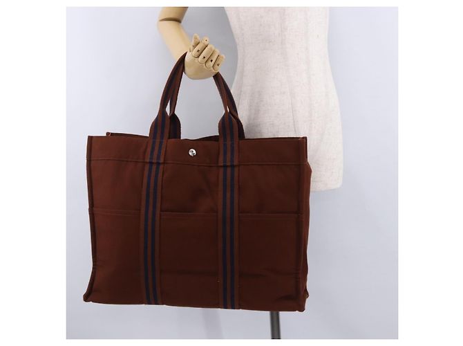Hermès Borsa HERMES Fourre Tout GM Canvas Brown Silver Auth 199606A Marrone Argento - vista 21