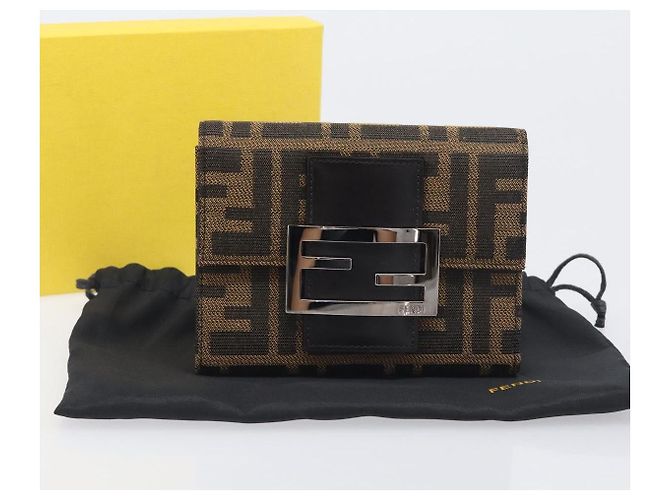 FENDI Portafoglio Mamma Baguette in tela Zucca Nero Marrone Auth 199693V - vista 12