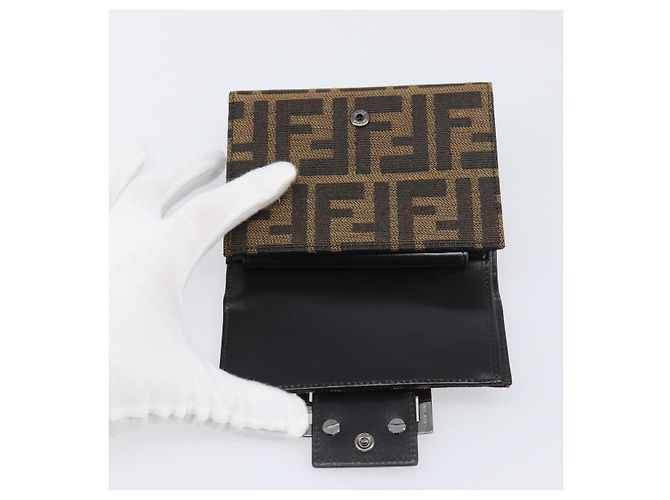 FENDI Portafoglio Mamma Baguette in tela Zucca Nero Marrone Auth 199693V - vista 19