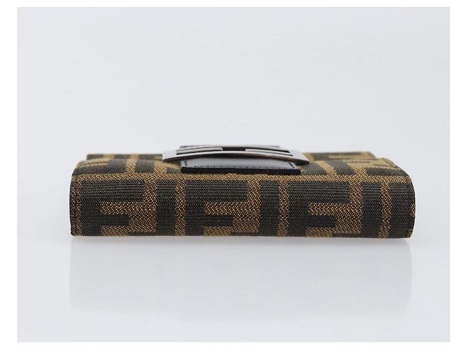 FENDI Portafoglio Mamma Baguette in tela Zucca Nero Marrone Auth 199693V - vista 5