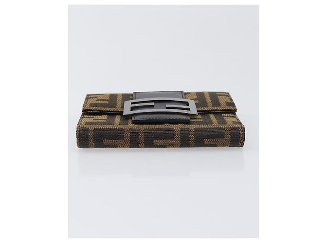FENDI Portafoglio Mamma Baguette in tela Zucca Nero Marrone Auth 199693V - vista 6