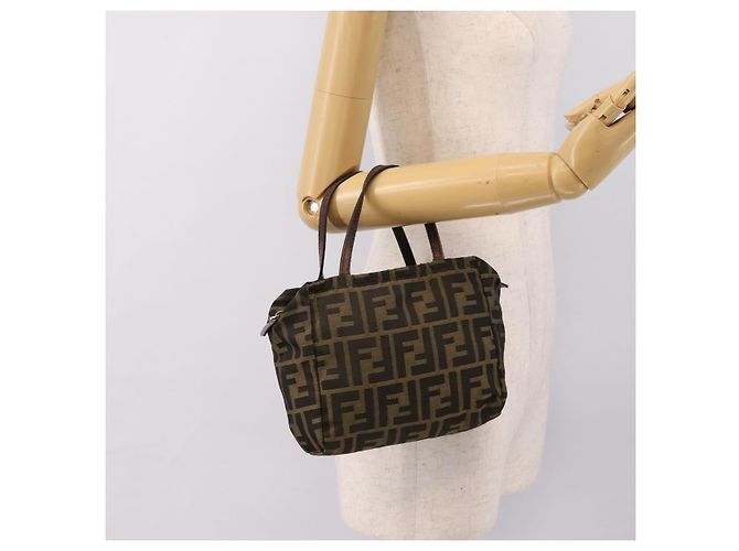 Borsa a Mano FENDI Zucca Canvas Nero Marrone Auth 200235 - vista 21