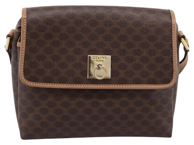 Céline Borsa a tracolla CELINE Macadam Canvas PVC Leather Brown Gold Auth ka5899 Marrone D'oro - vista 13