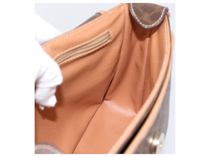 Céline Borsa a tracolla CELINE Macadam Canvas PVC Leather Brown Gold Auth ka5899 Marrone D'oro - vista 18
