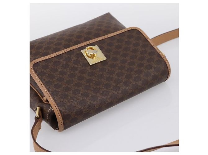 Céline Borsa a tracolla CELINE Macadam Canvas PVC Leather Brown Gold Auth ka5899 Marrone D'oro - vista 6