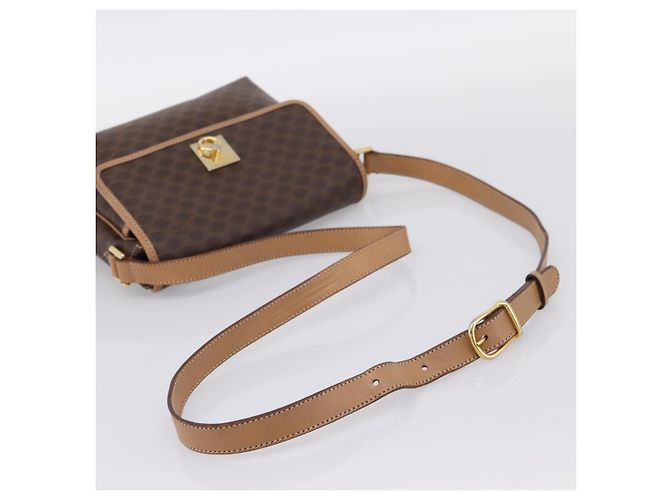 Céline Borsa a tracolla CELINE Macadam Canvas PVC Leather Brown Gold Auth ka5899 Marrone D'oro - vista 7