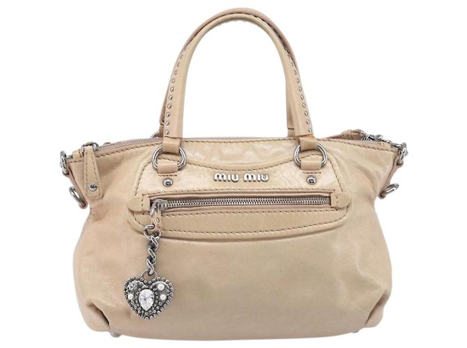 Borsa Miu Miu Vitellolux in pelle 2way Beige Silver Auth 197230V Argento - vista 13