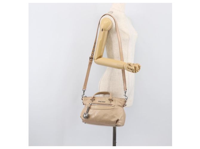 Borsa Miu Miu Vitellolux in pelle 2way Beige Silver Auth 197230V Argento - vista 28