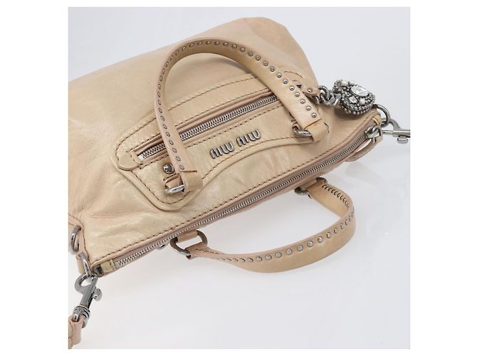 Borsa Miu Miu Vitellolux in pelle 2way Beige Silver Auth 197230V Argento - vista 6