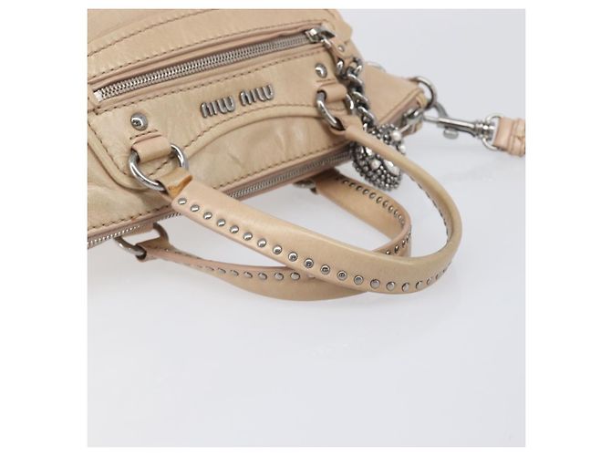 Borsa Miu Miu Vitellolux in pelle 2way Beige Silver Auth 197230V Argento - vista 7