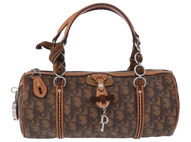 Borsa a mano Christian Dior Trotter Canvas Romantic PVC Marrone Argento Auth 195408SAV - vista 13
