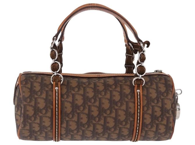 Borsa a mano Christian Dior Trotter Canvas Romantic PVC Marrone Argento Auth 195408SAV - vista 2