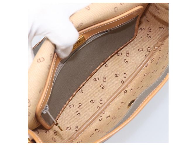Borsa a tracolla Christian Dior PVC Canvas Gray Gold Auth BA15092 Marrone D'oro - vista 12