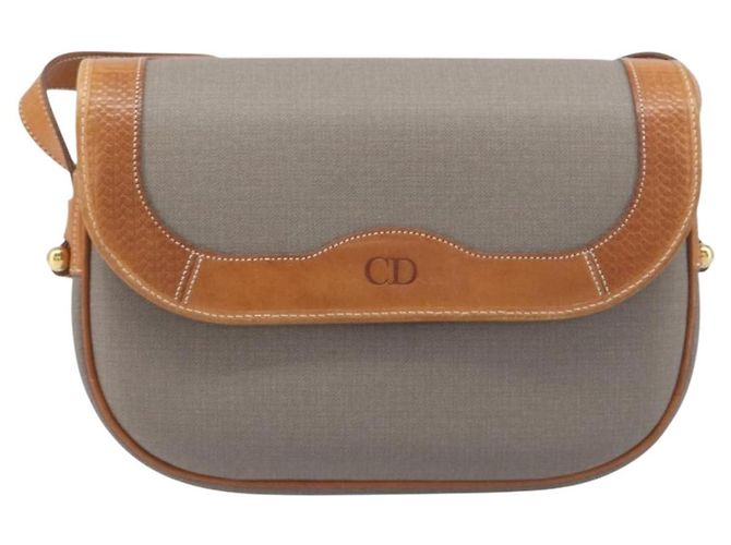 Borsa a tracolla Christian Dior PVC Canvas Gray Gold Auth BA15092 Marrone D'oro - vista 13