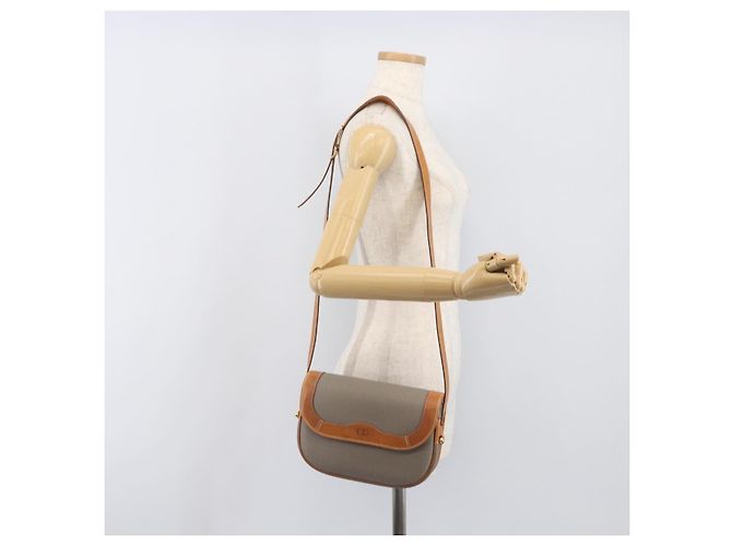 Borsa a tracolla Christian Dior PVC Canvas Gray Gold Auth BA15092 Marrone D'oro - vista 22