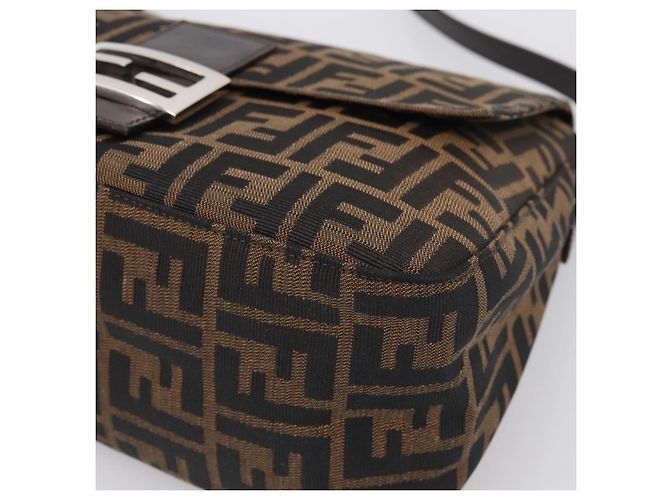 Borsa a tracolla FENDI Zucca Canvas Mamma Baguette Marrone Argento Auth BA15280V - vista 10