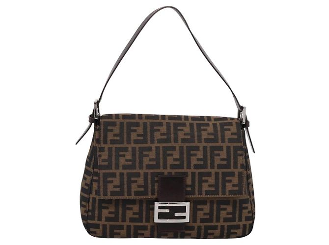 Borsa a tracolla FENDI Zucca Canvas Mamma Baguette Marrone Argento Auth BA15280V - vista 13