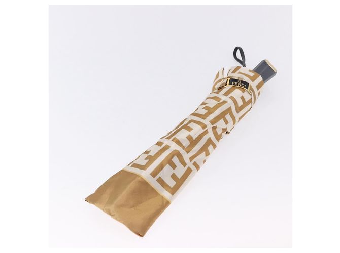 FENDI Zucca Canvas Folding Umbrella Beige Gold Auth 196709A Golden - view 14