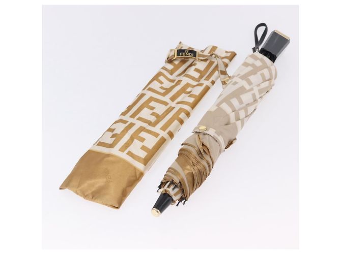 FENDI Zucca Canvas Folding Umbrella Beige Gold Auth 196709A Golden - view 15