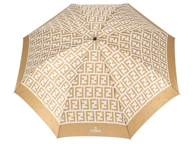 FENDI Zucca Canvas Folding Umbrella Beige Gold Auth 196709A Golden - view 2