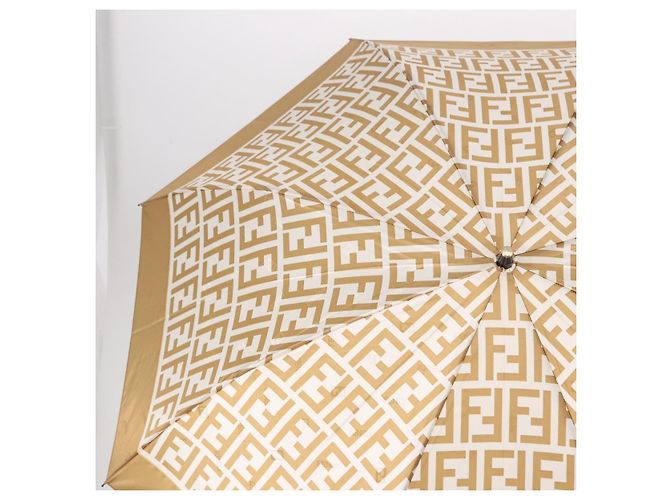 FENDI Zucca Canvas Folding Umbrella Beige Gold Auth 196709A Golden - view 3