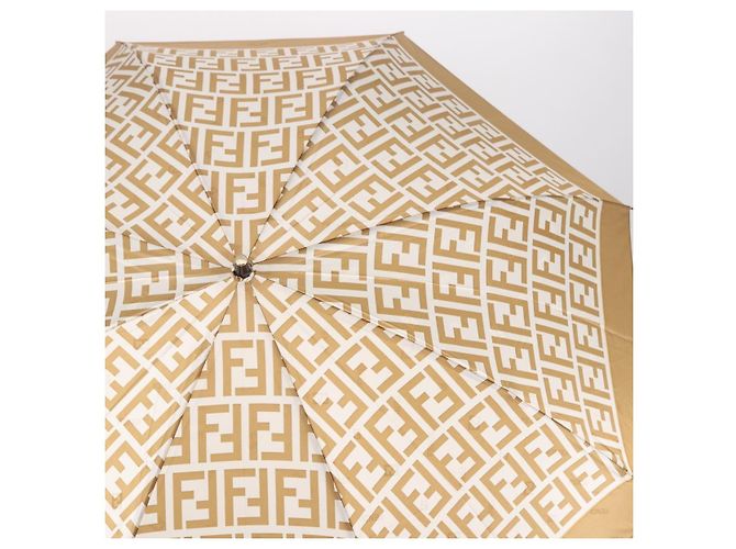FENDI Zucca Canvas Folding Umbrella Beige Gold Auth 196709A Golden - view 4