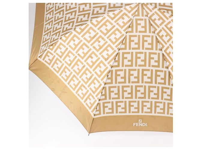 FENDI Zucca Canvas Folding Umbrella Beige Gold Auth 196709A Golden - view 5