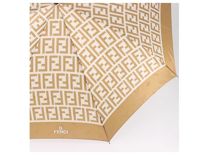 FENDI Zucca Canvas Folding Umbrella Beige Gold Auth 196709A Golden - view 6