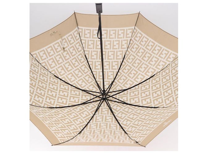 FENDI Zucca Canvas Folding Umbrella Beige Gold Auth 196709A Golden - view 9